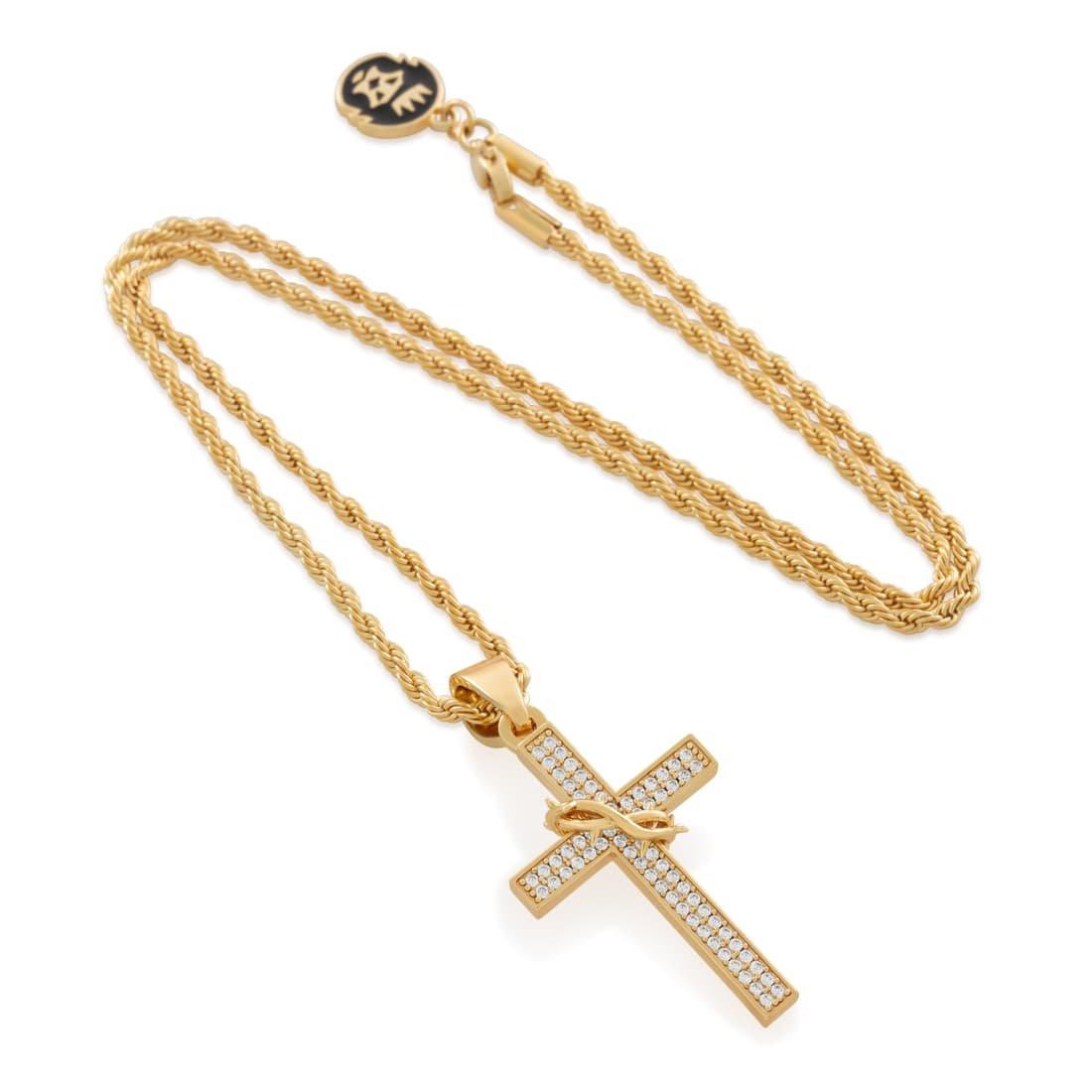 King Ice Crown of Thorns Wrapped Cross Necklace - Gold - GOLD
